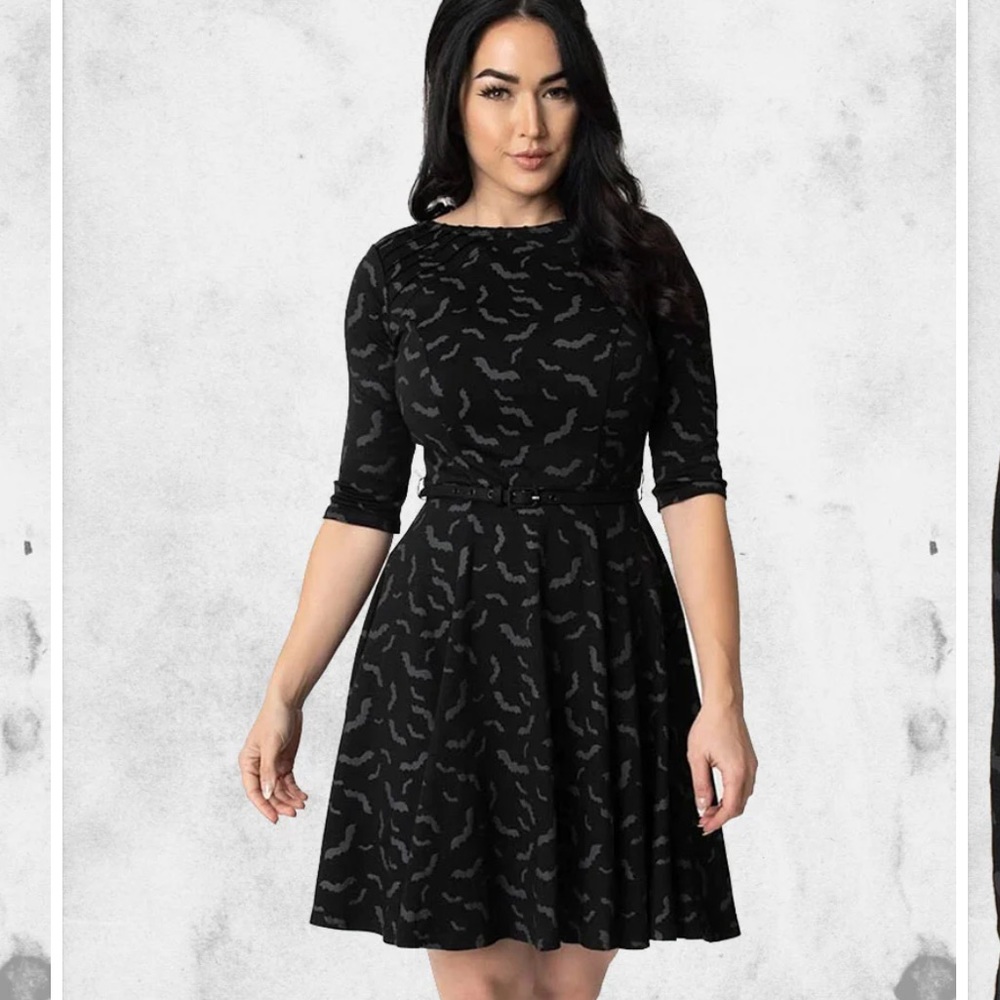 Unique Vintage Bat Stephanie goth witchy flare dress XS
